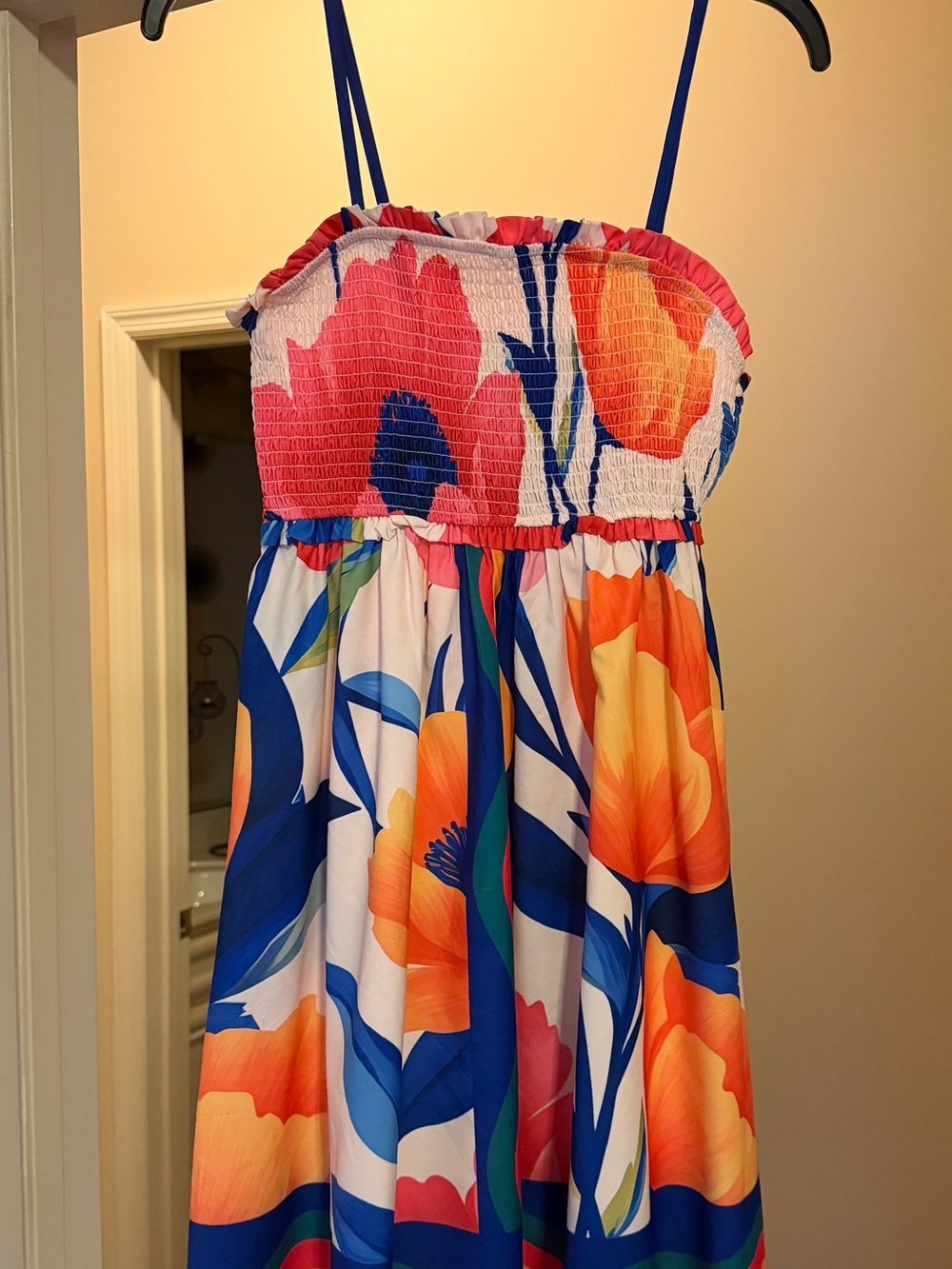 Women’s Floral Sundress with Smocked Bodice - Blue & Orange